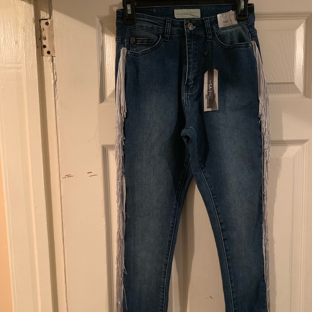 High waist fringe jeans